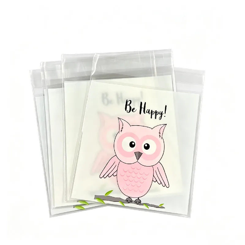 100pcs Happy Owl Cookie Packaging Bags Plastic Self-Adhesive Wedding Candy Gift Decoration Biscuits Bags view 2