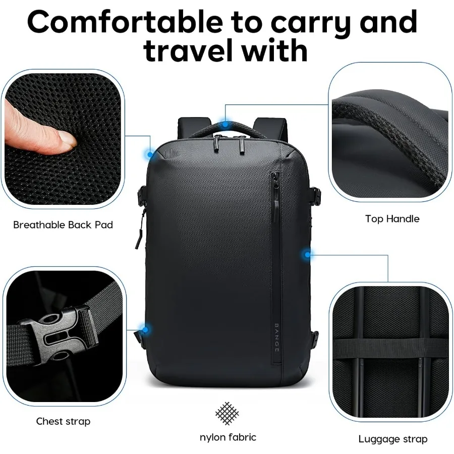 Mochila de viagem BANGE com compartimento para laptop de 15,6 polegadas e trava TSA para homens e mulheres, resistente à água, grande voo de mão Ap