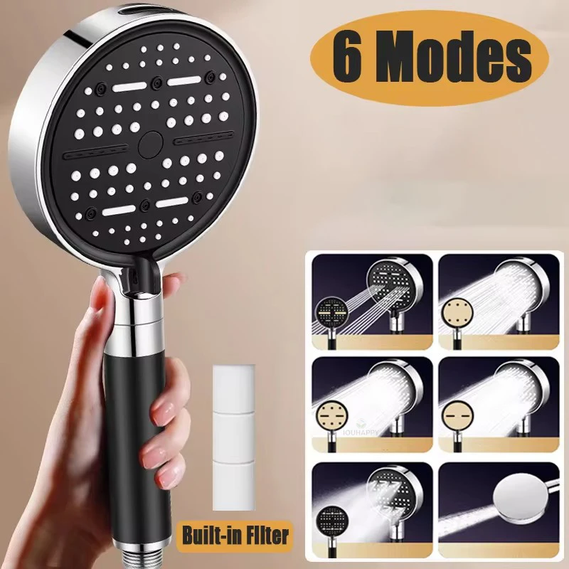 6 Modes Pressurized Filter Shower Head Built-in Cartridge High Pressure Sprayer Bathroom Home Toilet Floor Daily Cleaning Tools