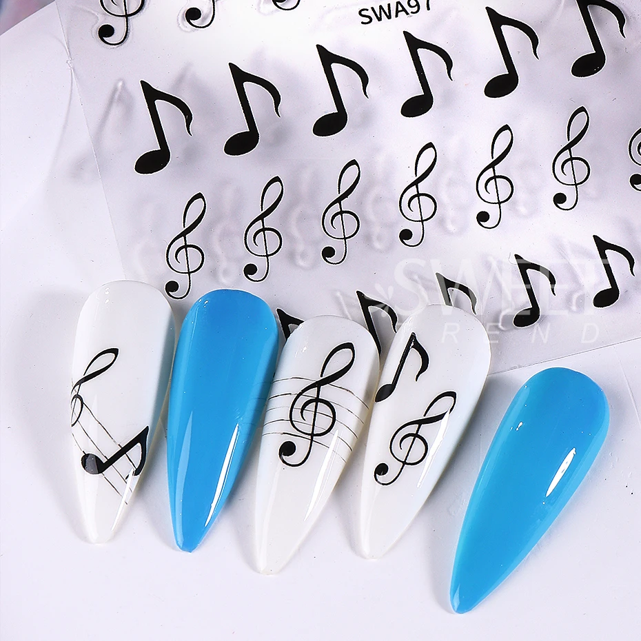 3 pezzi note musicali adesivi per unghie 3D nero oro argento simboli design fai da te Y2K metallizzato olografico gel smalto cursori decorazioni per unghie