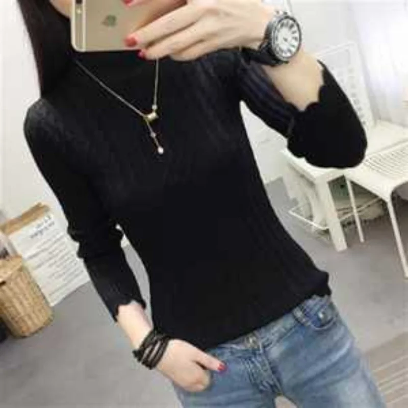 New Lace AutumnWinter Sweater Long-sleeved Sweater Slim High Collar Solid Color Twist Knitted Versatile Bottoming Pullover