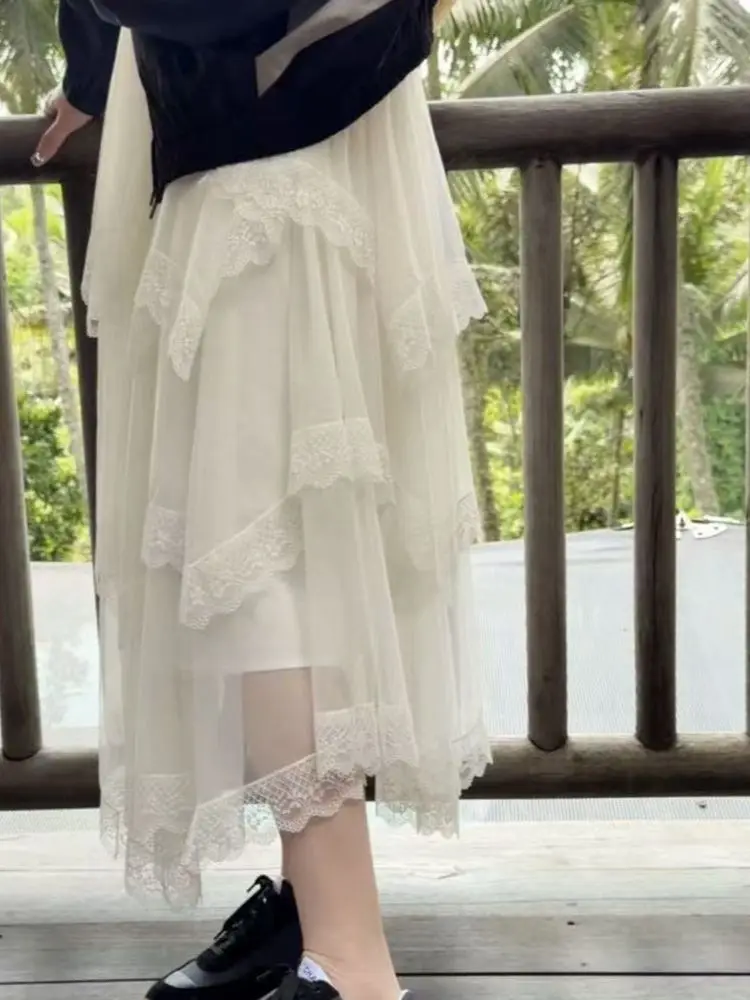 

Новая модель 2026 года: Женская модная юбка-полусолнце с кружевной отделкой, асимметричным подолом, свободного кроя, со средней талией, для весеннего сезона