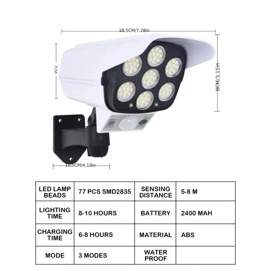 High Simulation Camera Solar Lights 77 LED Outdoor Motion Sensor Wall Light Waterproof Wireless Dummy Decoy Fake Security Camera