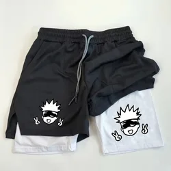 Anime Jujutsu Kaisen GYM Shorts Men Double-deck Sport Performance Shorts Fitness Workout Men Sportswear Bodybuilding Shorts