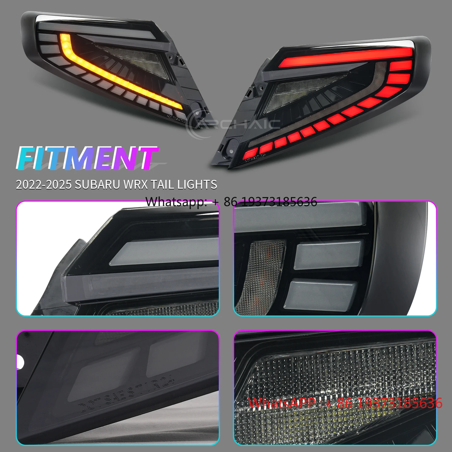العتيقة 2022-2025 WRX VB مصباح ليد خلفي الجمعية التوصيل والتشغيل إشارة بدوره متتابعة مع عدسة حمراء مدخنة أضواء حالة جديدة
