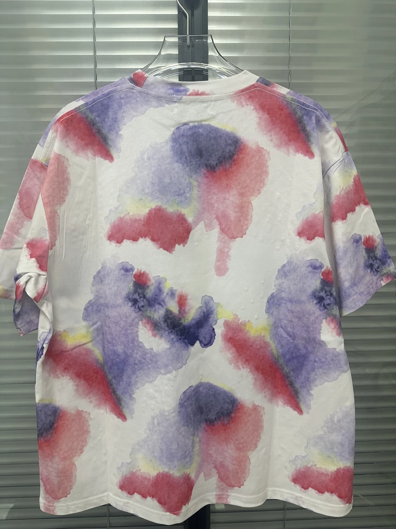 Hip-Hop Aquarell Tie-Dye Grafik-T-Shirt mit Strass-Astronauten-Totenkopf-Print Lässiges T-Shirt Original Herren-T-Shirts Sommer Y2k Kleidung – Detail 7