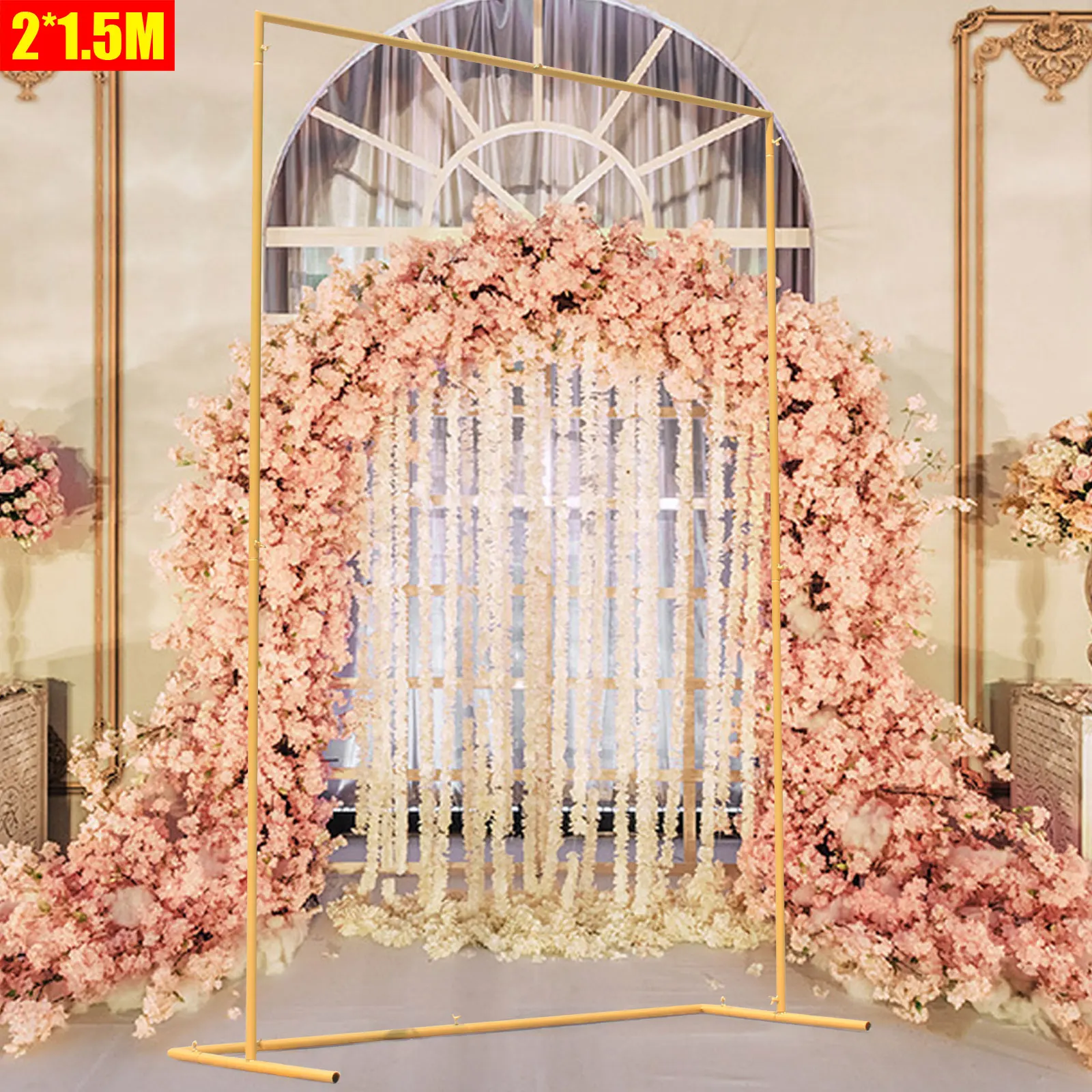 2*1.5m Modern Elegant Metal Wedding Arch Frame Backdrop Square Stand Flowers Balloons Rack For Signage and Photo Backdrops