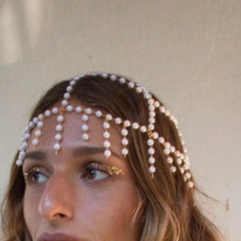 Great Gatsby Pearl Tassel Headpiece Cap Wedding Hair Accessories Indian Jewelry Elegant Bridal Head Chain Hat Women Prom Gifts - view 5