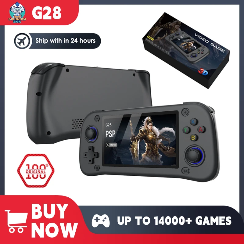 

G28 Retro Handheld Video Game Console Linux System 4.3 Inch IPS HD Screen Portable Pocket Video Player 64GB Games Boy Kids Gift