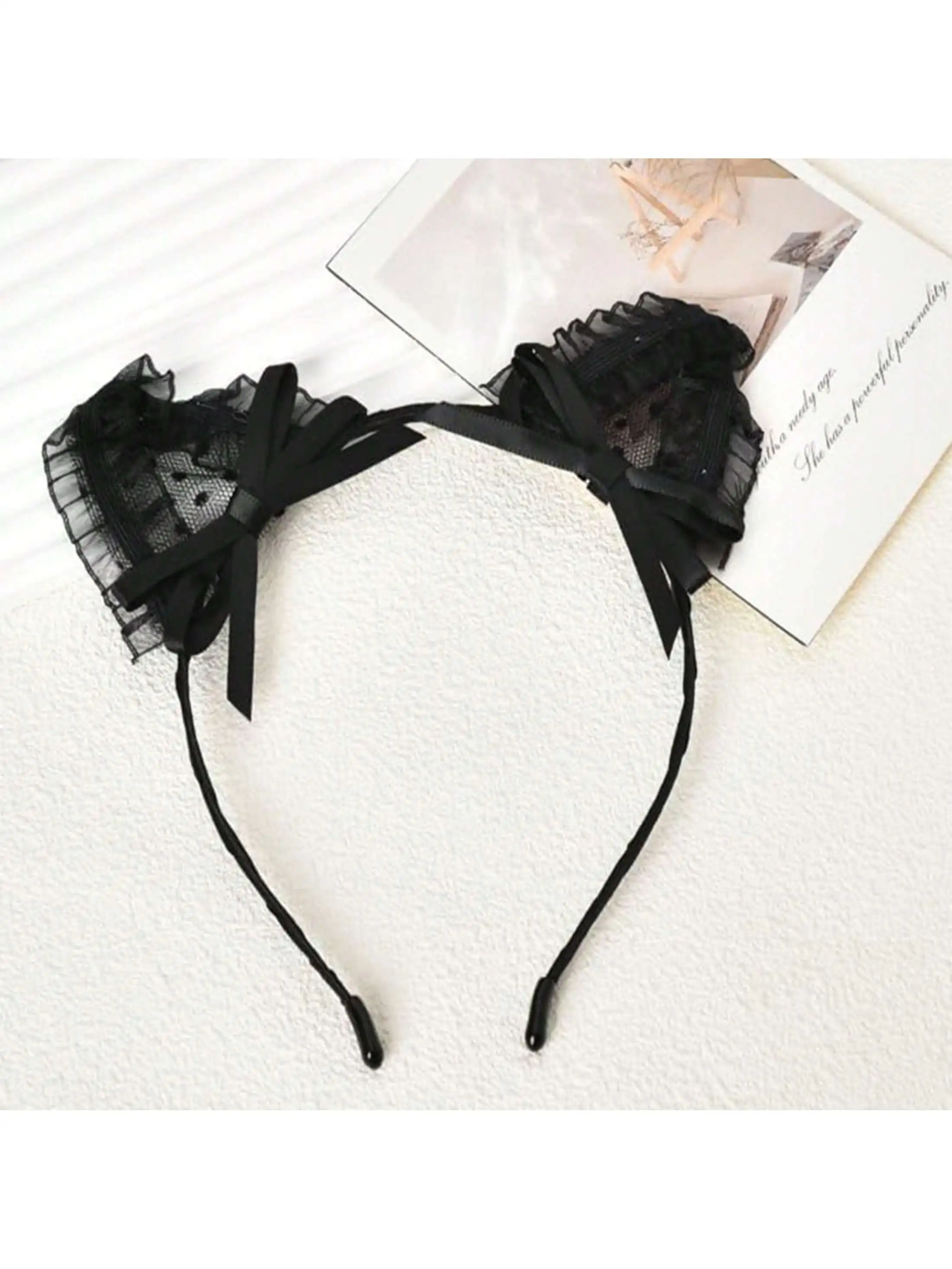 ที่คาดผมหูแมวลูกไม้สีดำ 1 ชิ้น – น่ารักและเซ็กซี่, เครื่องประดับผมสำหรับฮาโลวีนและอุปกรณ์เสริมชุดปาร์ตี้