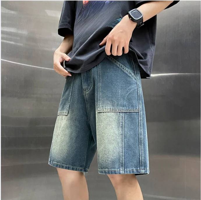 Trendy Denim Shorts For Men Loose-Fit Casual Style Korean Version Straight Leg Versatile Summer Youth Knee Length Pants