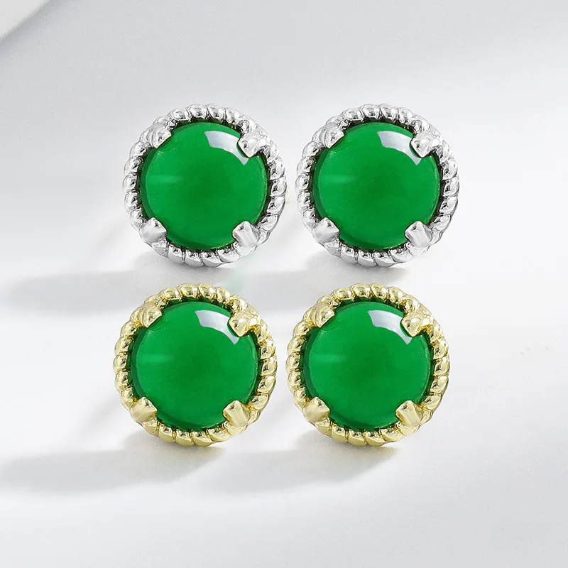 

6Mm Small Light Bulb Shape Imitation Natural Jadeite 925 Sterling Silver Stud Earrings Chinese Style Elegant Women's Jewelry