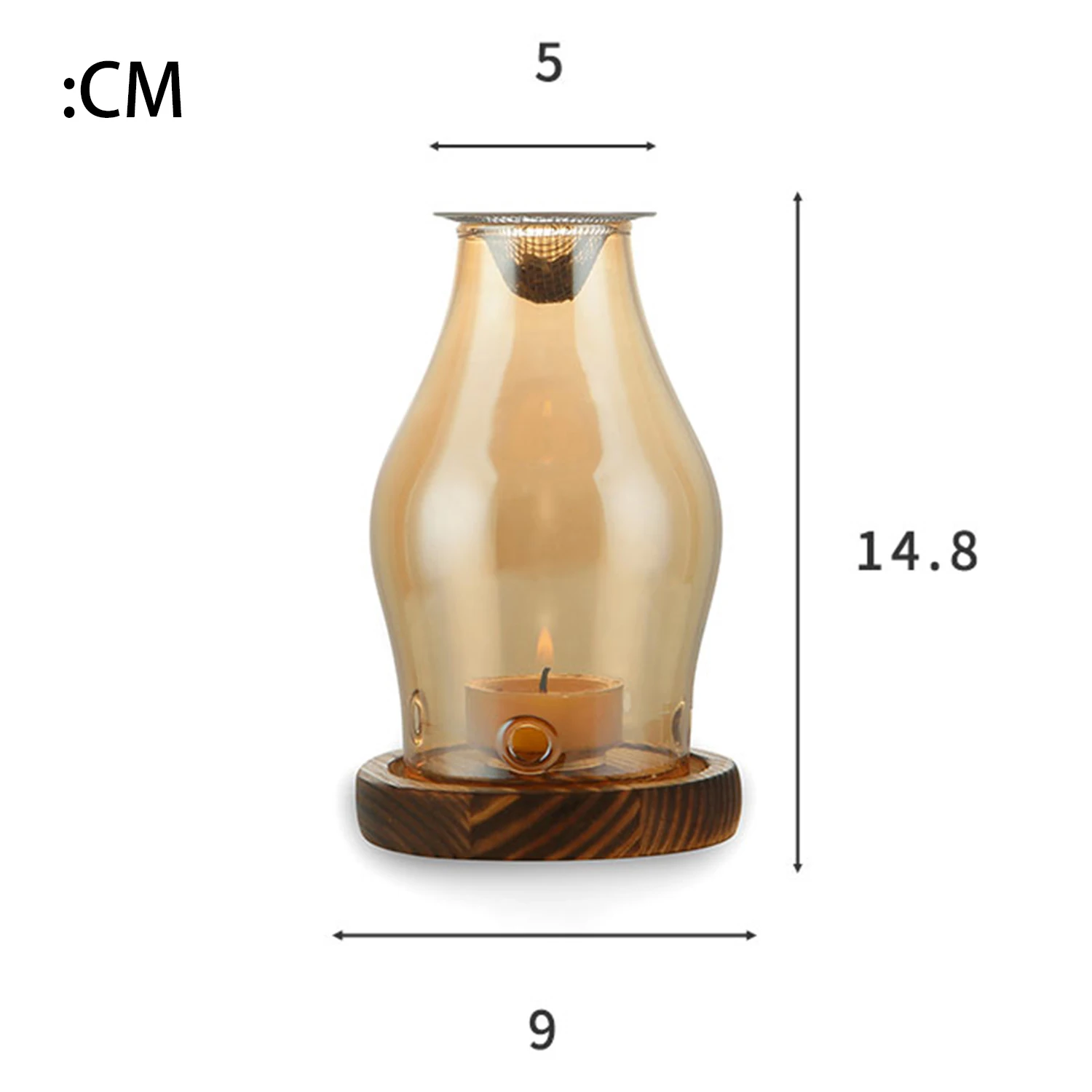 Kerzenhalter aus Glas, Kerzenheizhalter mit Holzsockel, Aromatherapie-Räuchergefäß für Yoga, SPA, Aromatherapie – Detail 1