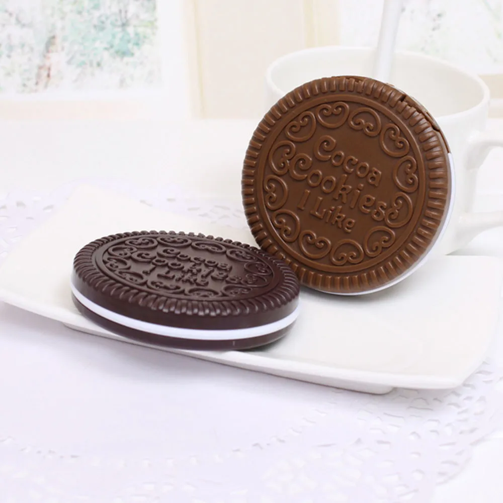 Beauty Makeup Tool Dark Brown Women Pocket Mirror Mirror with Comb Chocolate Cookie Shaped