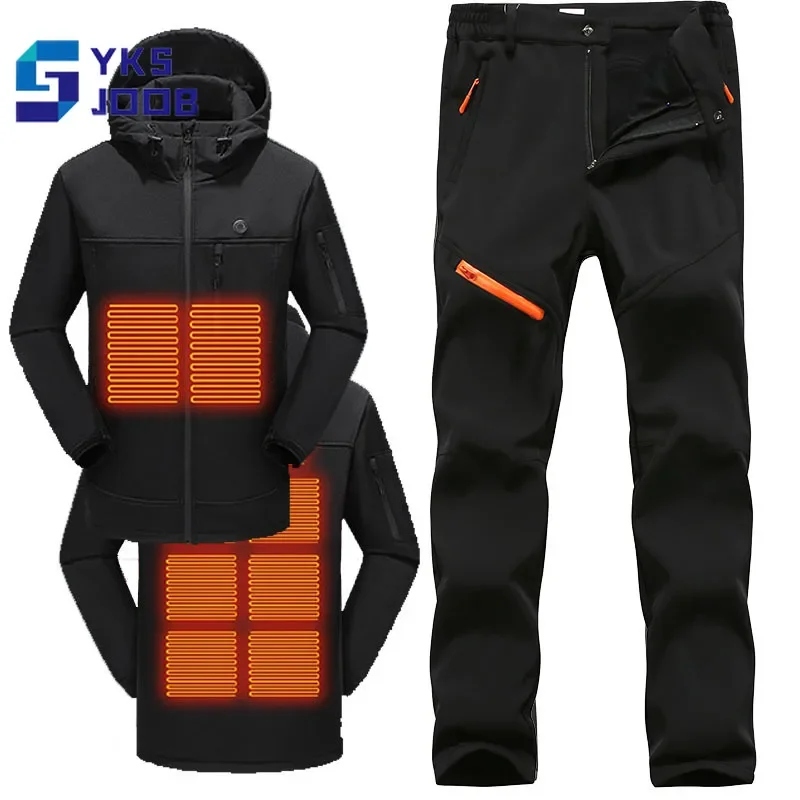 

Winter Hiking Thermal Set Mens Washable Waterproof Heated Jacket Windproof Thicken Plush Warm Pant Camping Treking Climbing Suit