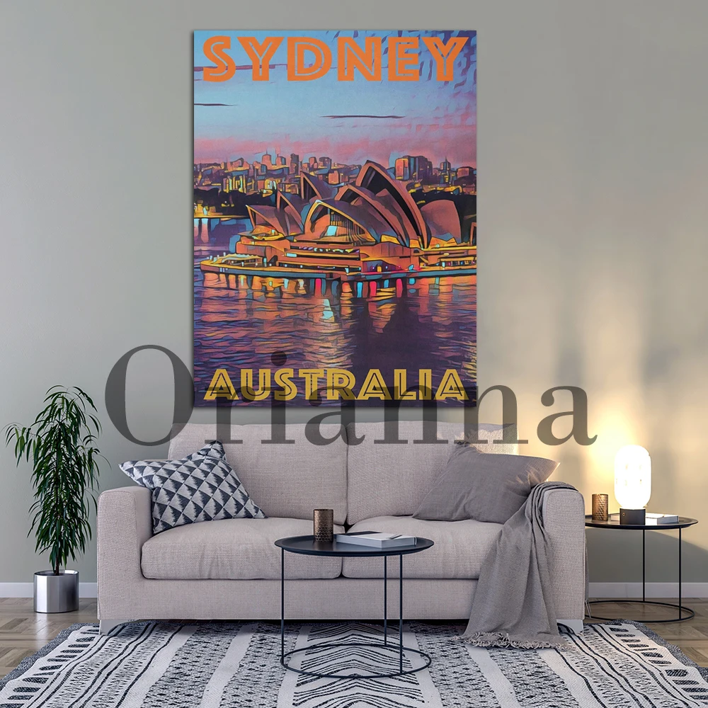 Australia Classic Of Sydney Opera At Sunset Travel Retro Wall Art Canvas Prints Poster Living Room Bedroom Decor Painting