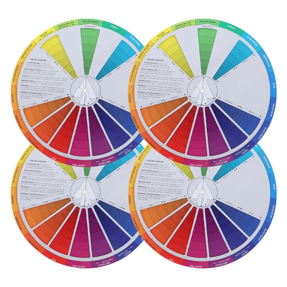 4Pcs Compact Lightweight Rotatable Color Wheel for Artists Painters Designers Nail Technicians Color Mixing Guide Standard Chart