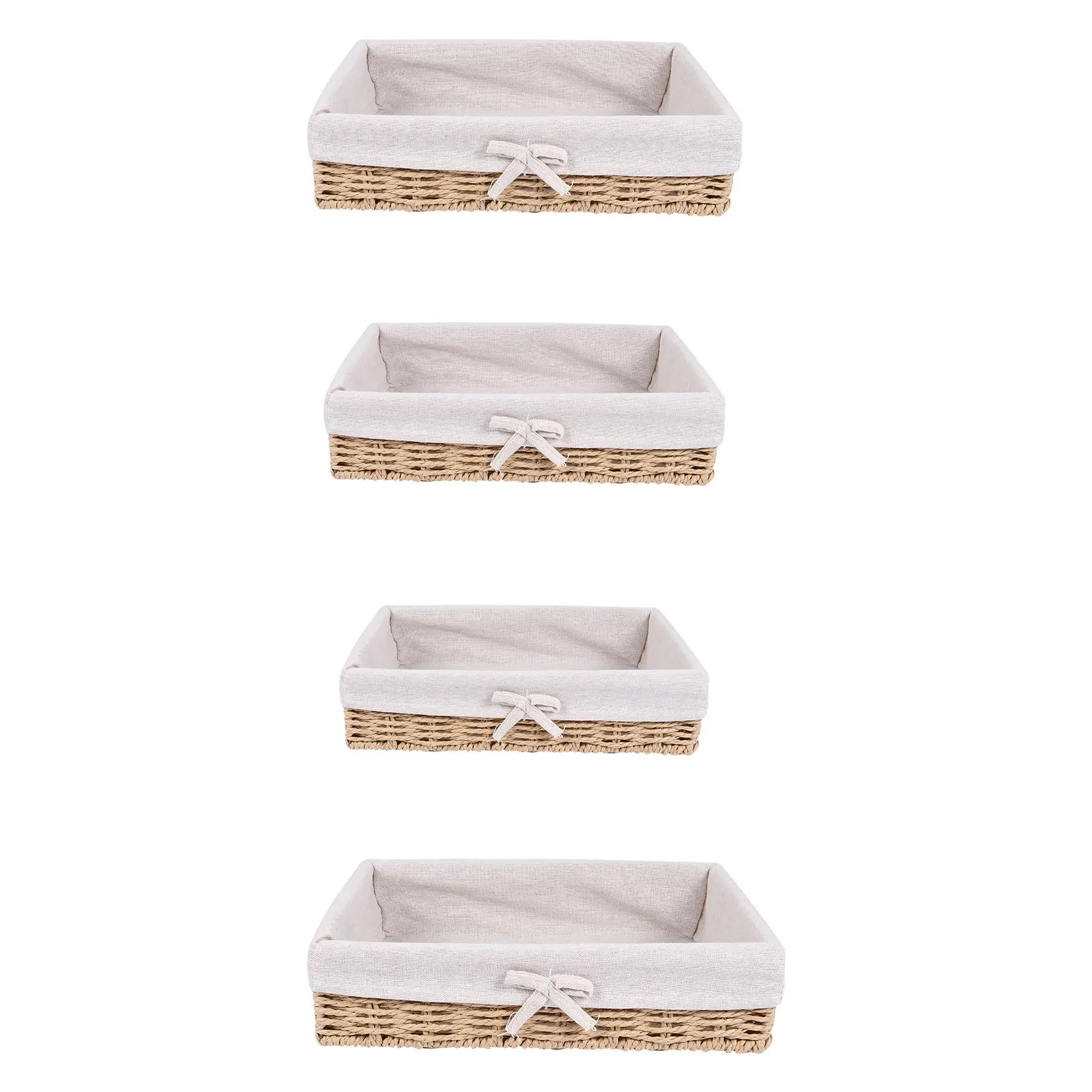 

4Pcs Rectangular Woven Storage Basket Hand-Woven Design Rustic Fruit Display Organizer for Kitchen Office Desktop Use