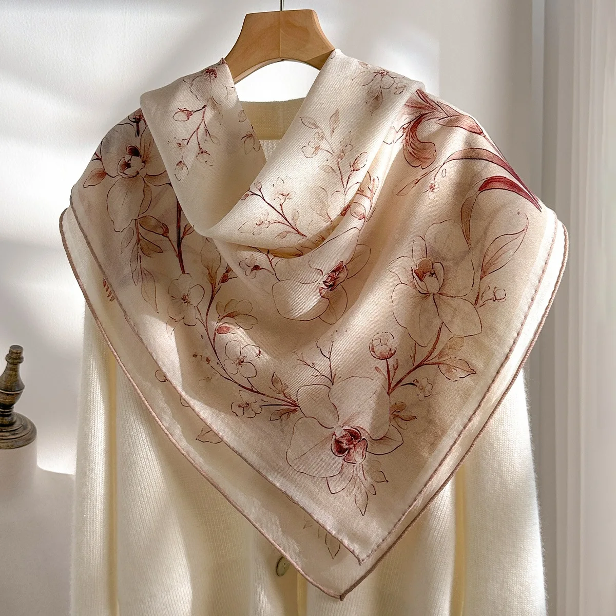 Women Water Soluble Wool Large Square Scarf, Luxury Feel Soft Warm Shawl, Light Breathable Versatile Wrap for Winter Outerwear