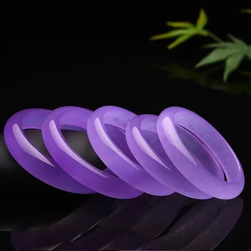 Natural Violet Hand-carved Wide Bracelet Fashion Boutique Jewelry Men's and Women's Pink Purple Flat Bracelet Gift
