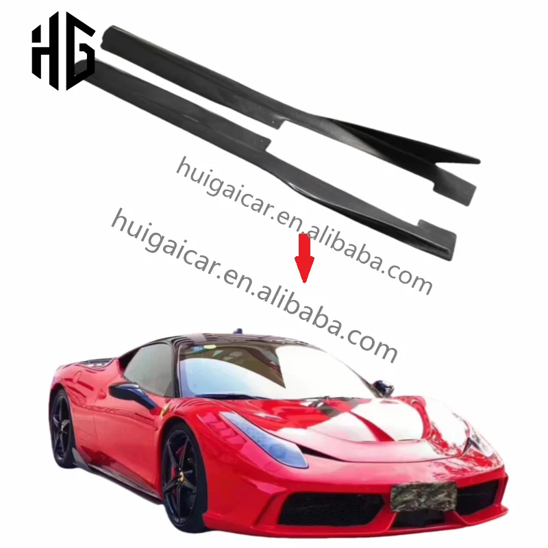 

Best Sale Glossy Carbon Fiber V Style Side Skirts Body Kit For 458 Italia Spider Vors Style Car Exterior Side Skirts