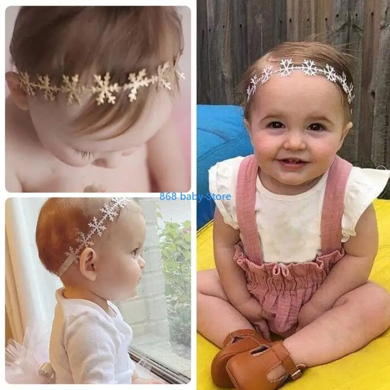 29EE トレンディな女の赤ちゃんヘッドバンドスタイリッシュな帽子スノーフレークヘッドバンドクリスマス用弾性頭飾り写真小道具幼児用