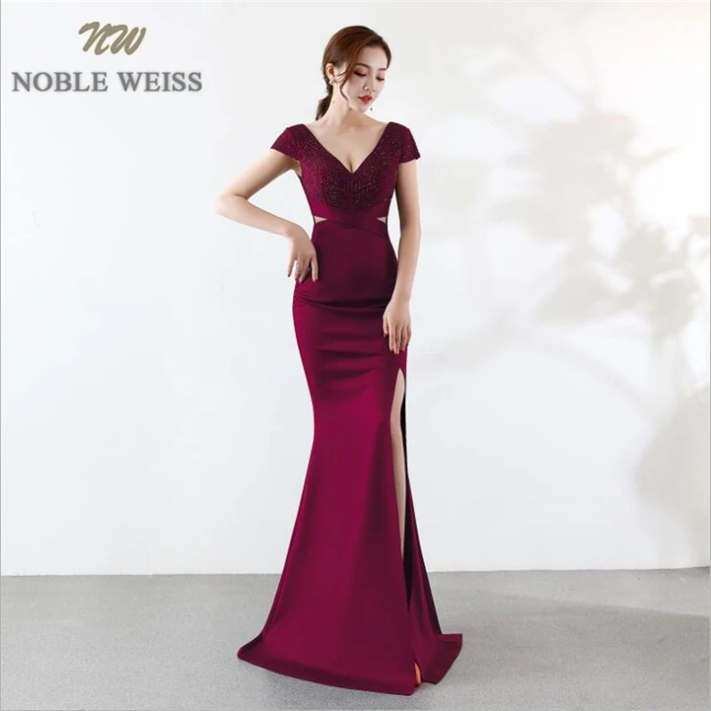 

NOBLE WEISS Sexy Prom Dress Satin Deep V Neck Glamorous Cutaway Sides Corset High Quality Evening Wear Formal Party Gowns