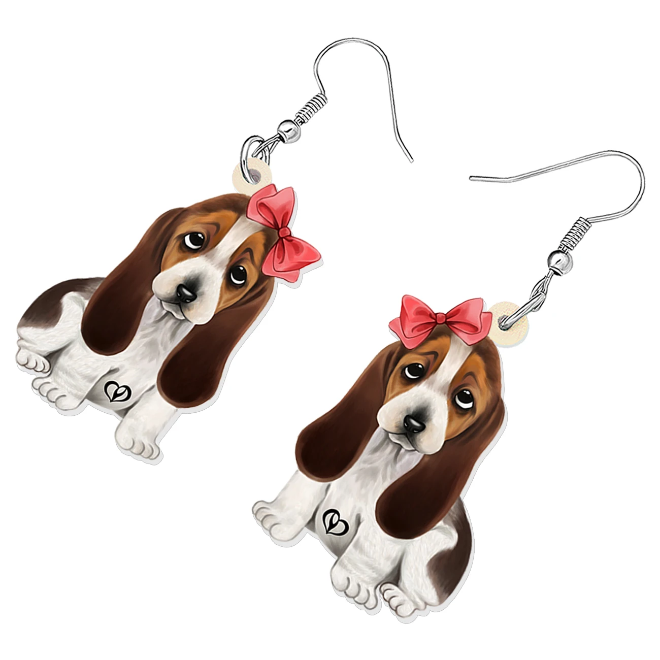 BONSNY Acrylic Sweet Bow Basset Hound Dog Earrings Drop Dangle Cute Pets Jewelry for Women Girls Teens Dog Lovers Charms Gifts