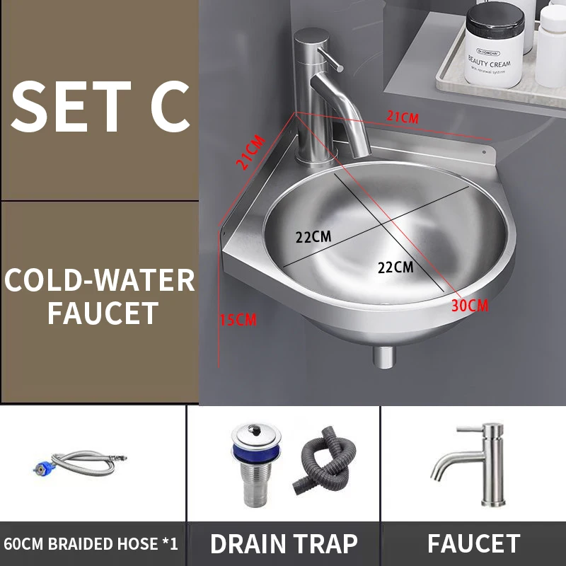 304 Stainless Steel Wall-Mounted Sink: Compact Triangular Corner Sink for Small Homes, RVs, and Portable Toilets
