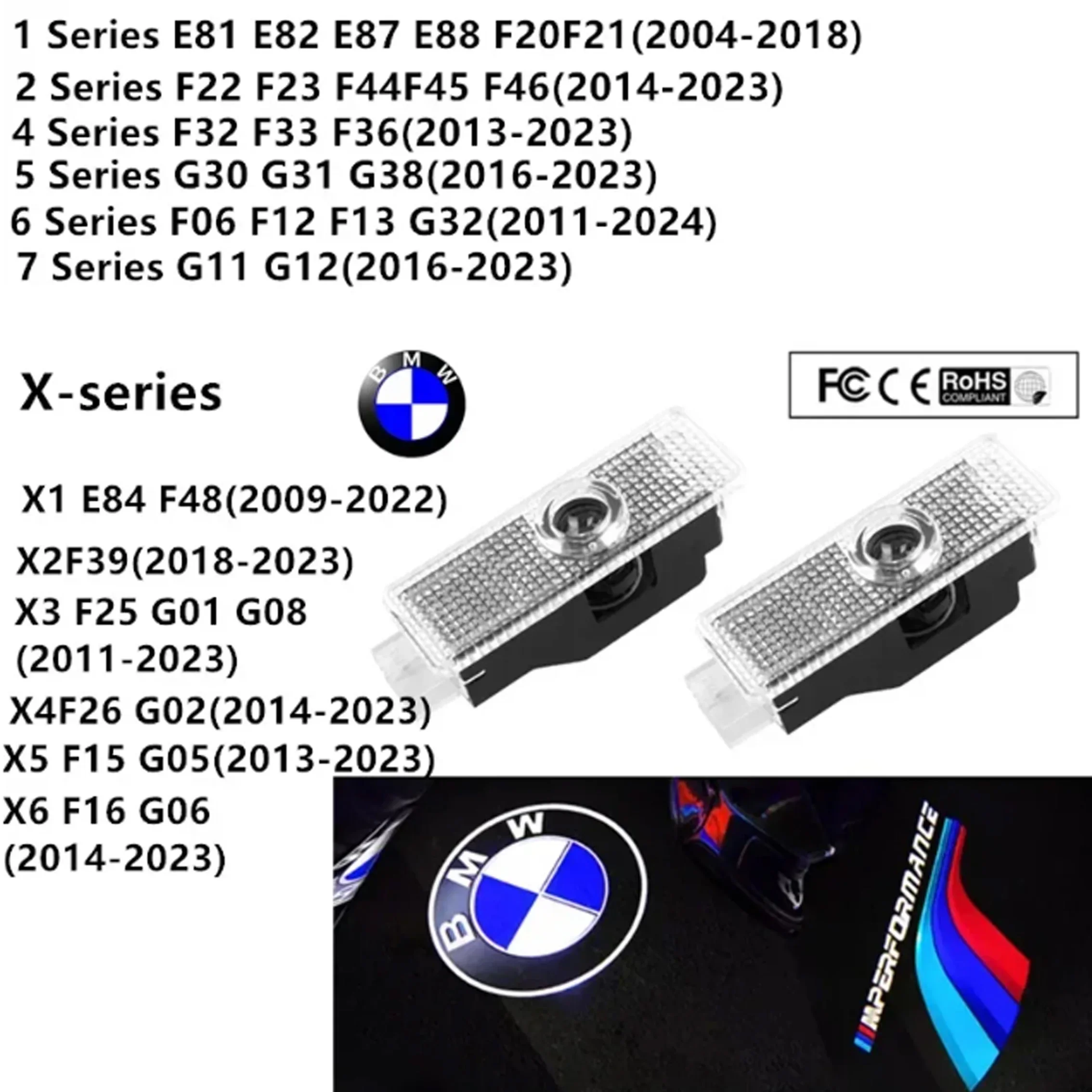 BMW용 LED 자동차 HD 문짝 웰컴 라이트 프로젝터 로고 레이저 고스트 섀도우 램프, E46 G20 F40 Z4 G29 M8 X7 G07 M4 G02 i3 i4 ix3, 신제품 