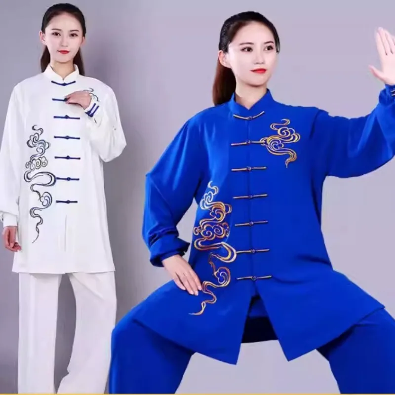 Chinese Traditional Tai Chi Uniform Clouds Embroidery Wushu Taiji Morning Exercise Team Tai Chi Stage Performance Costume