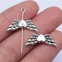 WYSIWYG 10pcs 21x9mm Antique Silver Color Wings Heart Small Hole Beads For Jewelry Making DIY Jewelry Findings