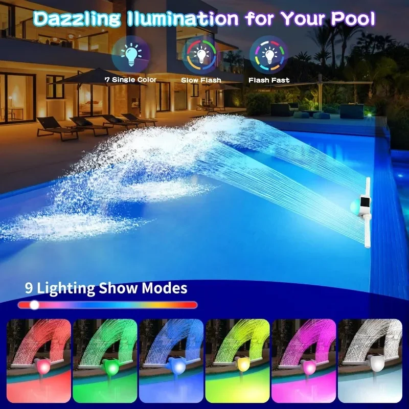7-Color LED Solar Lights, 360°Adjustable Pool Water Fountain Pool Sprinkler Fountain,Dual Spray Sprinkler Pool Fountains