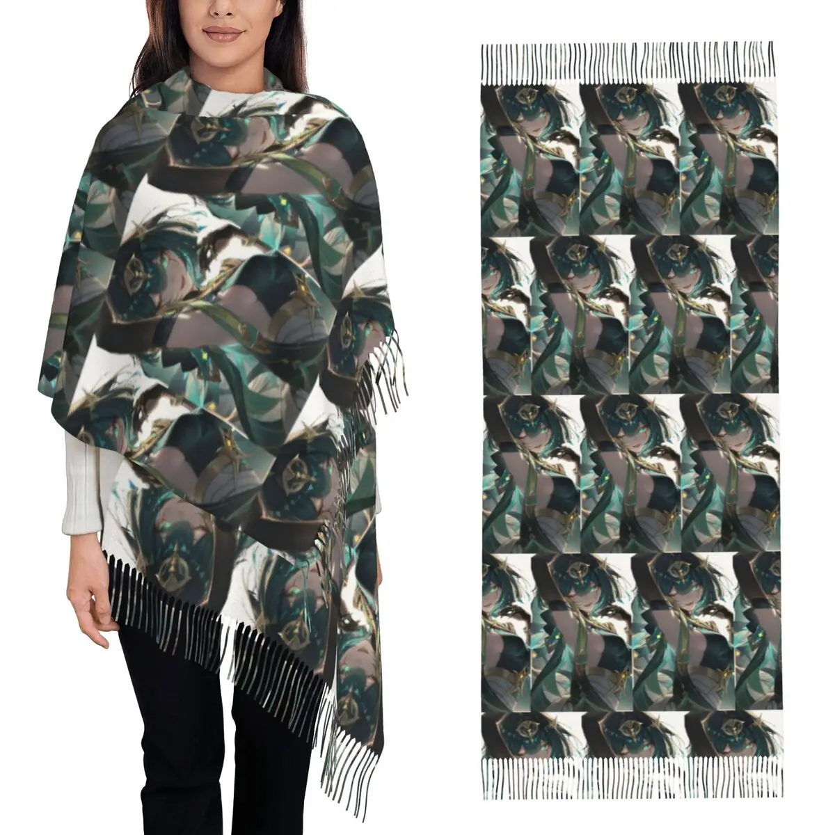Genshin Impact Nefer Armpit Leak Scarf Tassel Scarves for Women Soft Warm Shawls and Wraps Large Fall Winter Shawl Wrap
