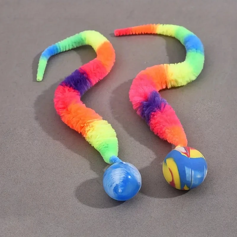 2 Pcs Interactive Cat Teaser Toys - Geometric Polyester Twisty Worms with Attached Balls, Uncharged Pet Play Sticks for Kittens