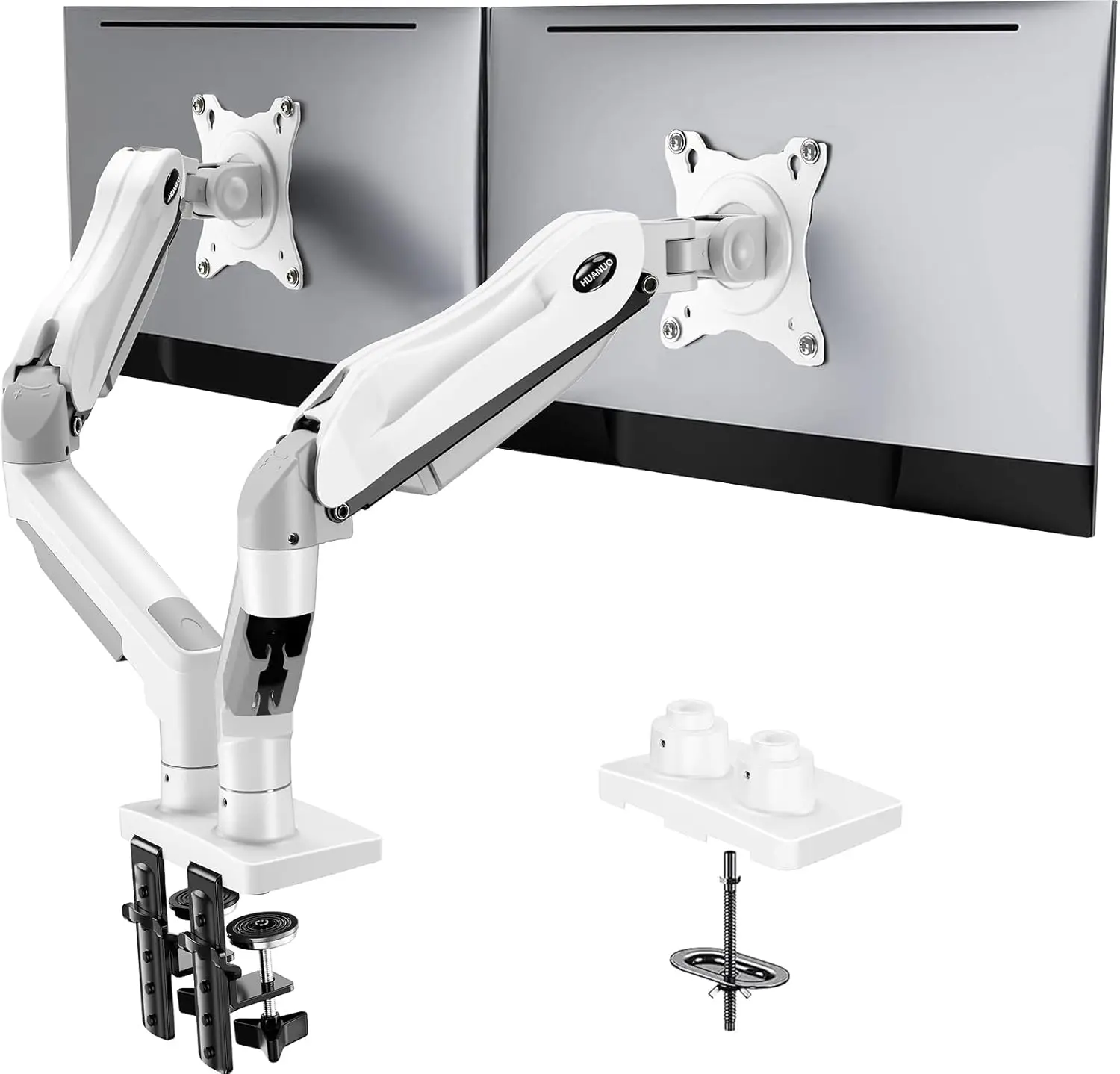 Dual Monitor Stand, Full Adjustable Desk Mount for 13-32 Inch Screens, Each Arm Holds 4.4-19.8 lbs, White