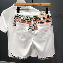 Sommer Neue Jeans-Shorts männer Nähte Stickerei Zerrissene Knie-länge Shorts Weiß Schwarz Retro Blau Mode Hohe Qualität jeans