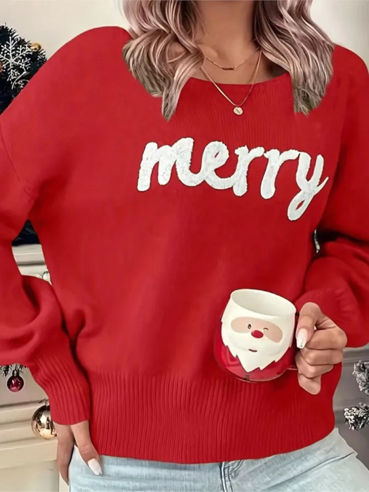

Christmas Fashion Sweater For Women Casual O Neck Long Sleeve Pullovers Knit Sweaters Lady Holiday Womens Clothing Autumn Winter