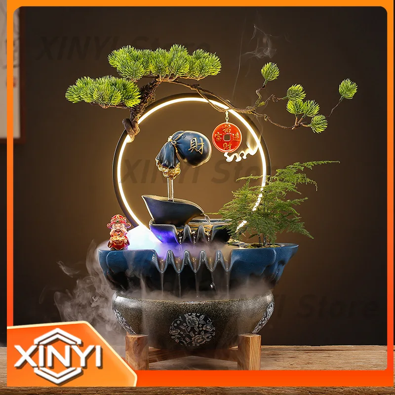 Lucky Cat Water Flow Decoration with Money Tree for Living Room Entrance Store Checkout Counter Opening Gift for All Models
