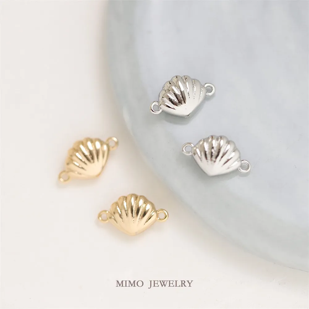 

1PCS Copper Plated with Real Gold, Three-dimensional and Full, Double-hanging Shell-shaped Pendant, DIY Handmade Accessory