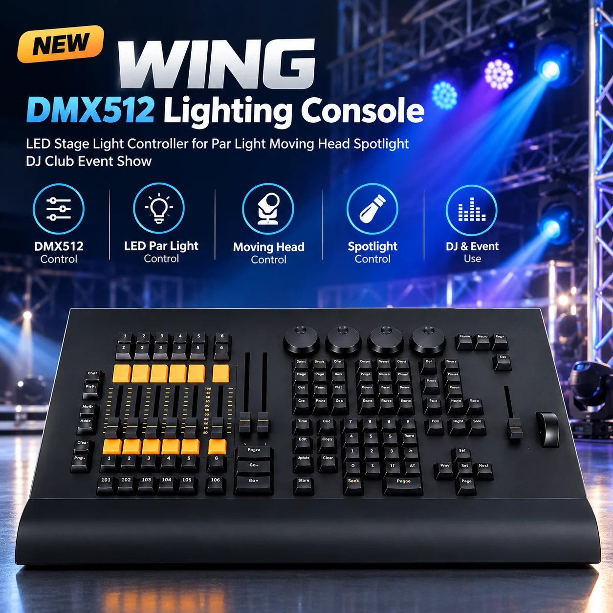 NUOVA Console di Illuminazione DMX512 COMMAND Wing, Controller per Luci da Palco a LED per Par Light, Moving Head, Spotlight, DJ, Club, Eventi e Spettacoli