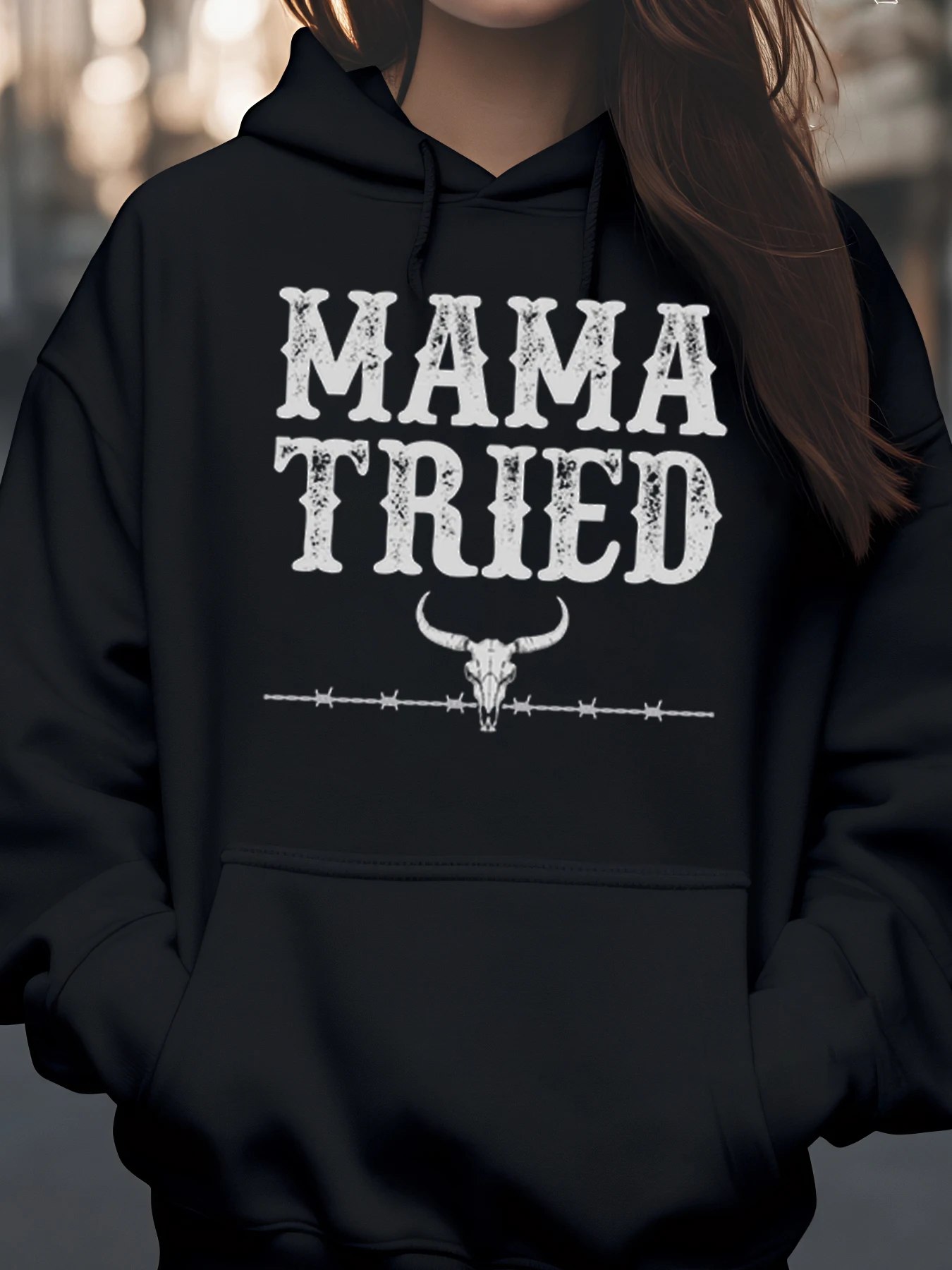 ماما تريد بول جمجمة شائكة سلك طباعة هوديي هالوين ملابس غير رسمية للنساء