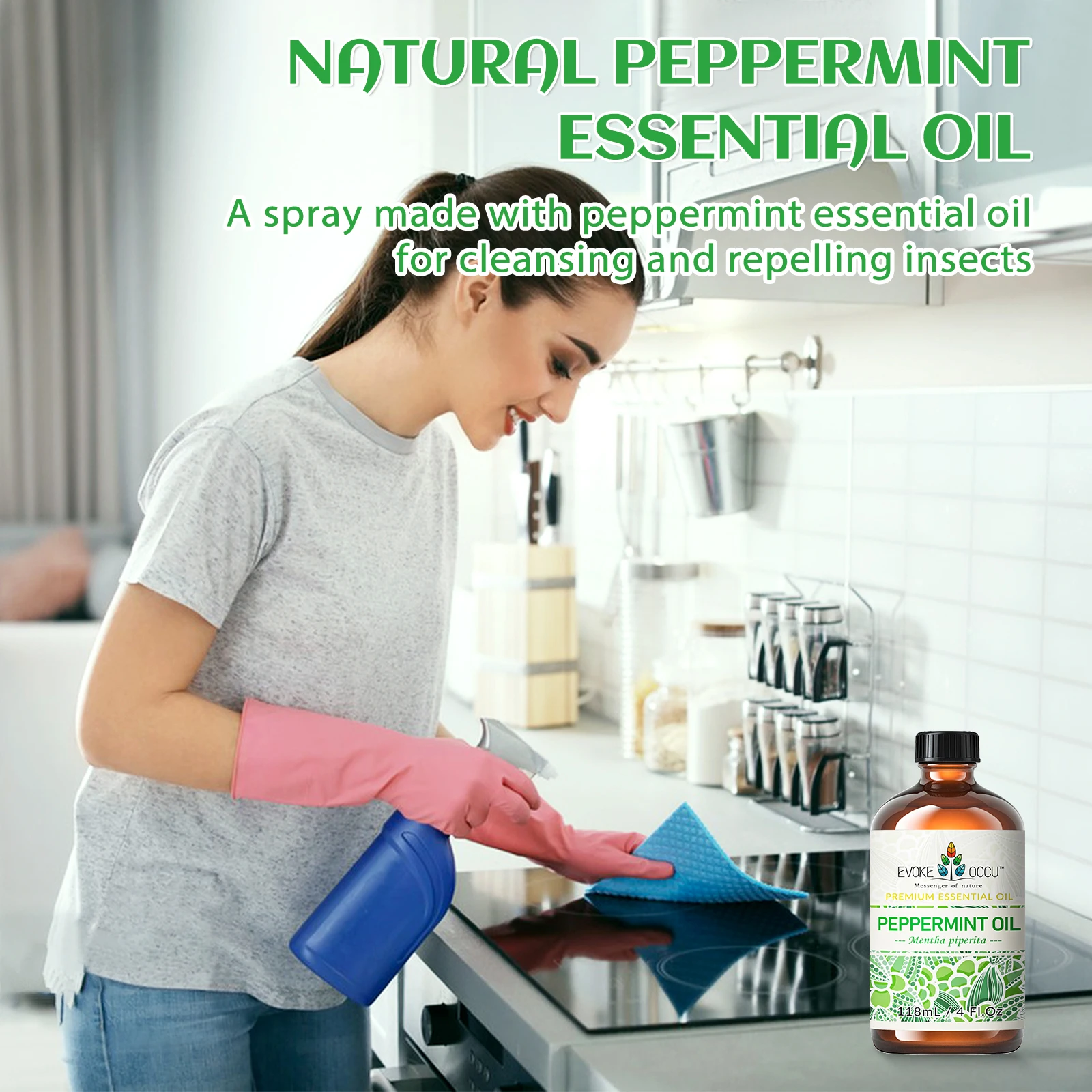 EVOKE OCCU Peppermint Essential Oils, 118ML/4 Fl.Oz. Premium Plant Oil for Diffuser, Hair, Massage, Skin, Candle Soap Making,