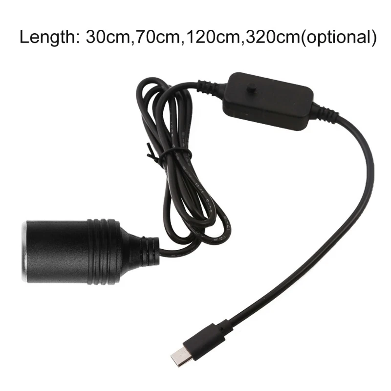 Adjustable Car Charger Type C to Cigarette Lighter Adapter Charging Connector Support 5V9V12V15V20V3A Adjustable