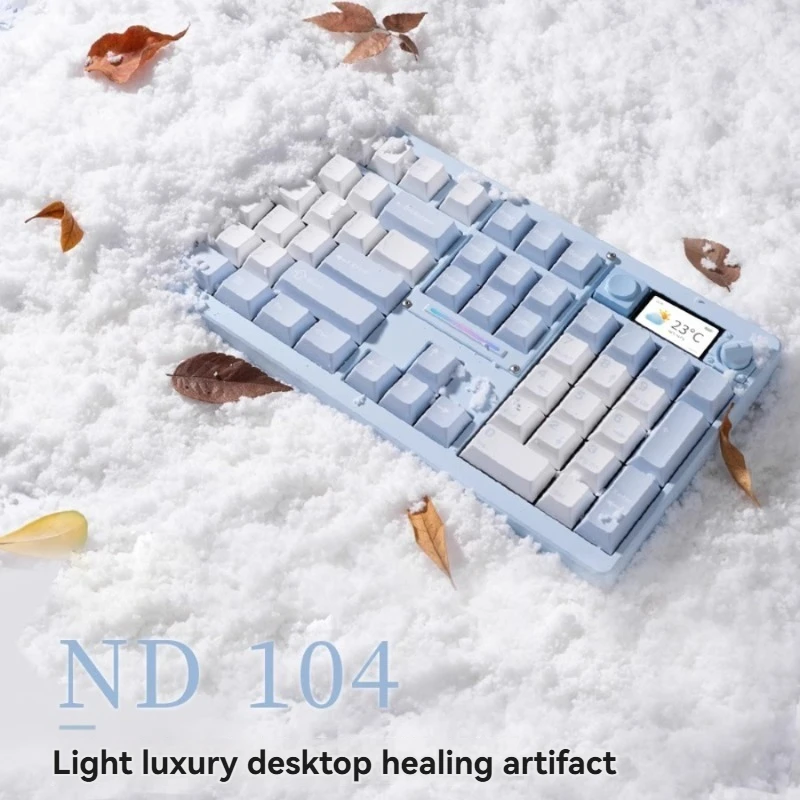 คีย์บอร์ดกลไก NDNH รุ่น ND104 ไร้สาย แบบสามโหมด รองรับการเปลี่ยนสวิตช์แบบ Hot-Swap ไฟ RGB ปรับแต่งได้ ตัวเครื่องอะลูมิเนียม CNC สำหรับใช้งานในสำนักงานและเล่นเกม