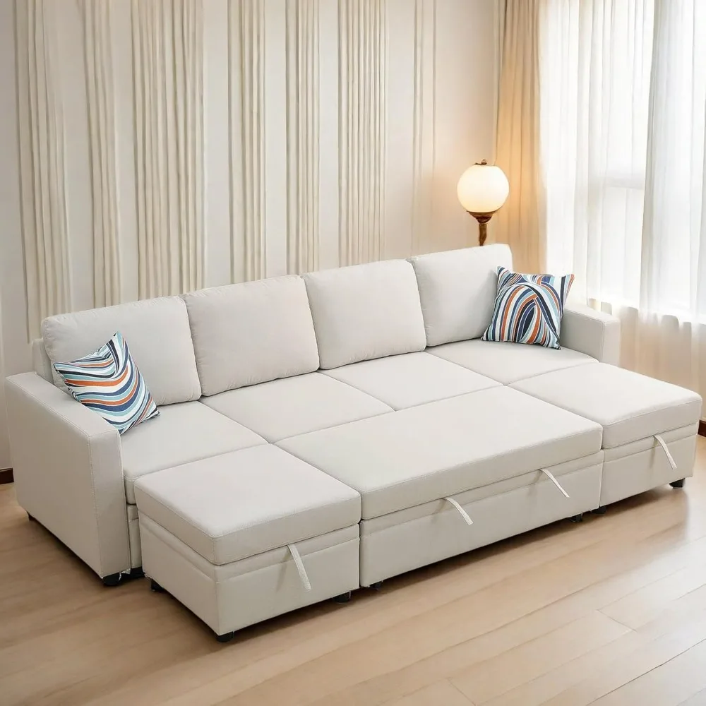 Sleeper Sofa Couch Bed with Armrests, Sectional Couch with Reversible Chaiseand and Storage Seat , Convertible Sofa Bed