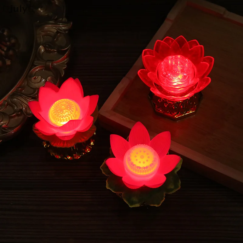 วัดพุทธโคมไฟโลตัสพุทธ Hall โคมไฟ LED โคมไฟเทียนอิเล็กทรอนิกส์ Lotus Wishing Light วัดเทศกาลตกแต่ง