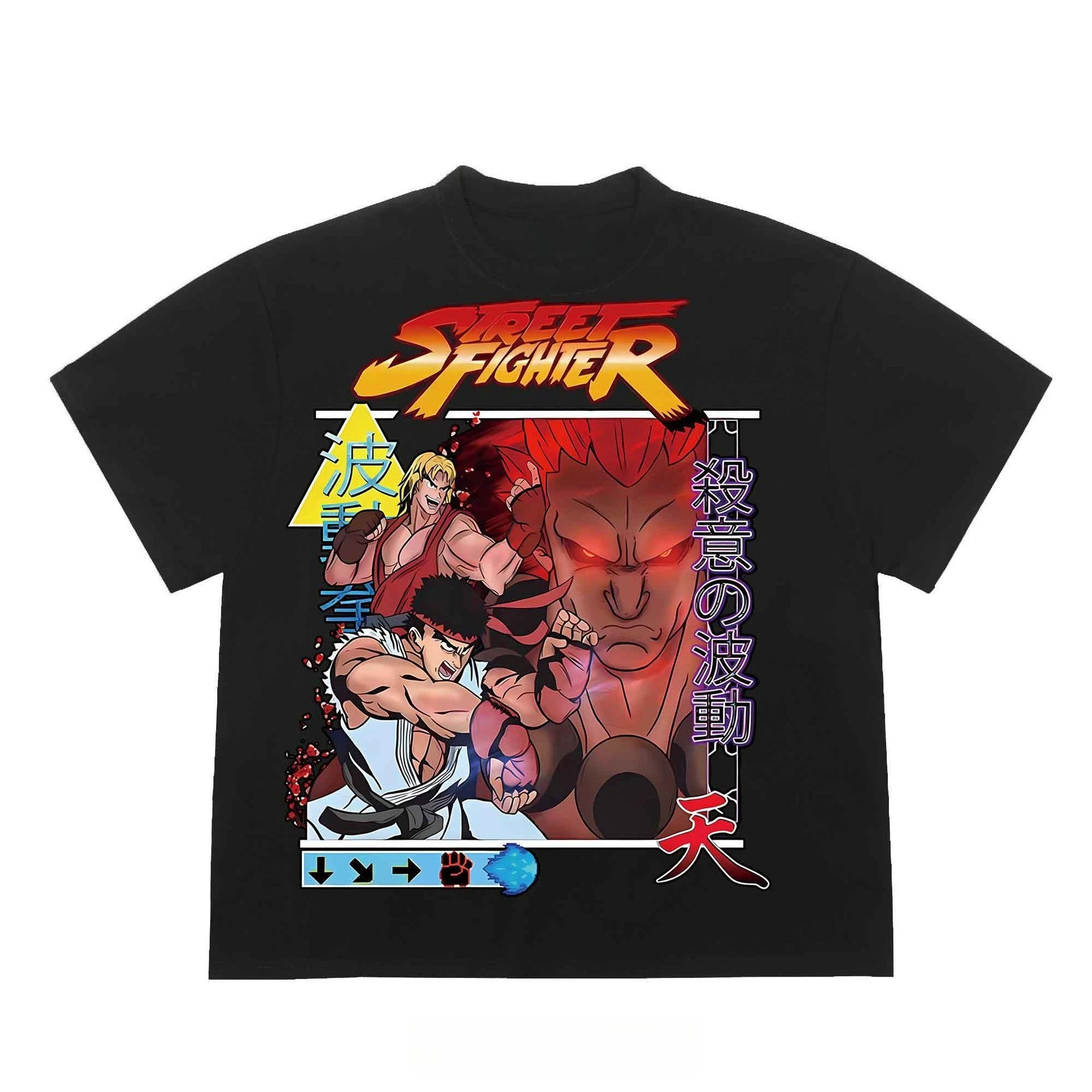 

Street Fighter Summer Men's Half Sleeve Short Sleeved T-shirt Manga European and American Street Rap Vintage New Style Trend