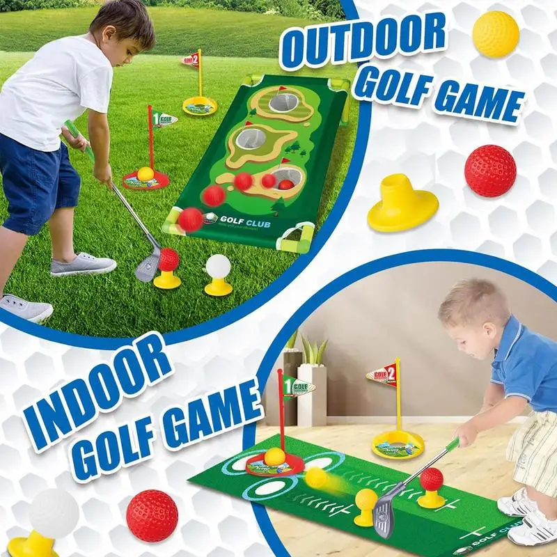 Golf Toy Set For Kids Adjustable Kids Golf Club With Putting Mat Retractable Sports Toy Fun Golf Games With Practice Hole For