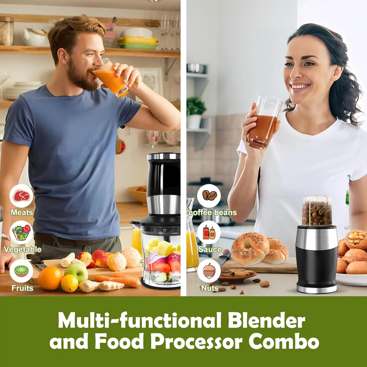 700W Personal Blender and Food Processor Combo, Electric Mixer Grinder Chopper for Shakes and Smoothies, Ideal for Home and Kitc